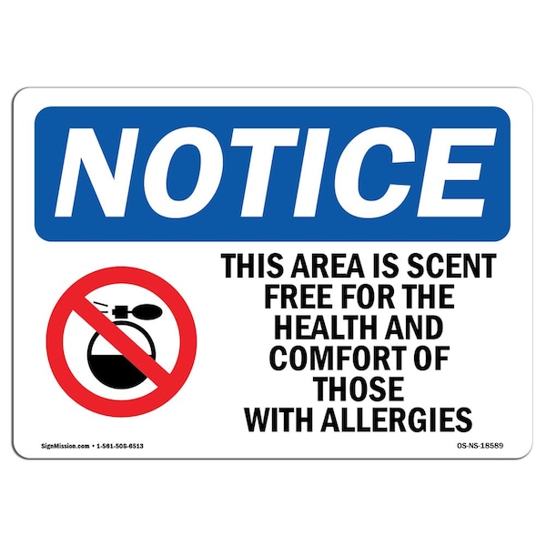 Safety Sign, OSHA Notice, 12" Height, This Area Is Scent Free For Sign With Symbol, Landscape